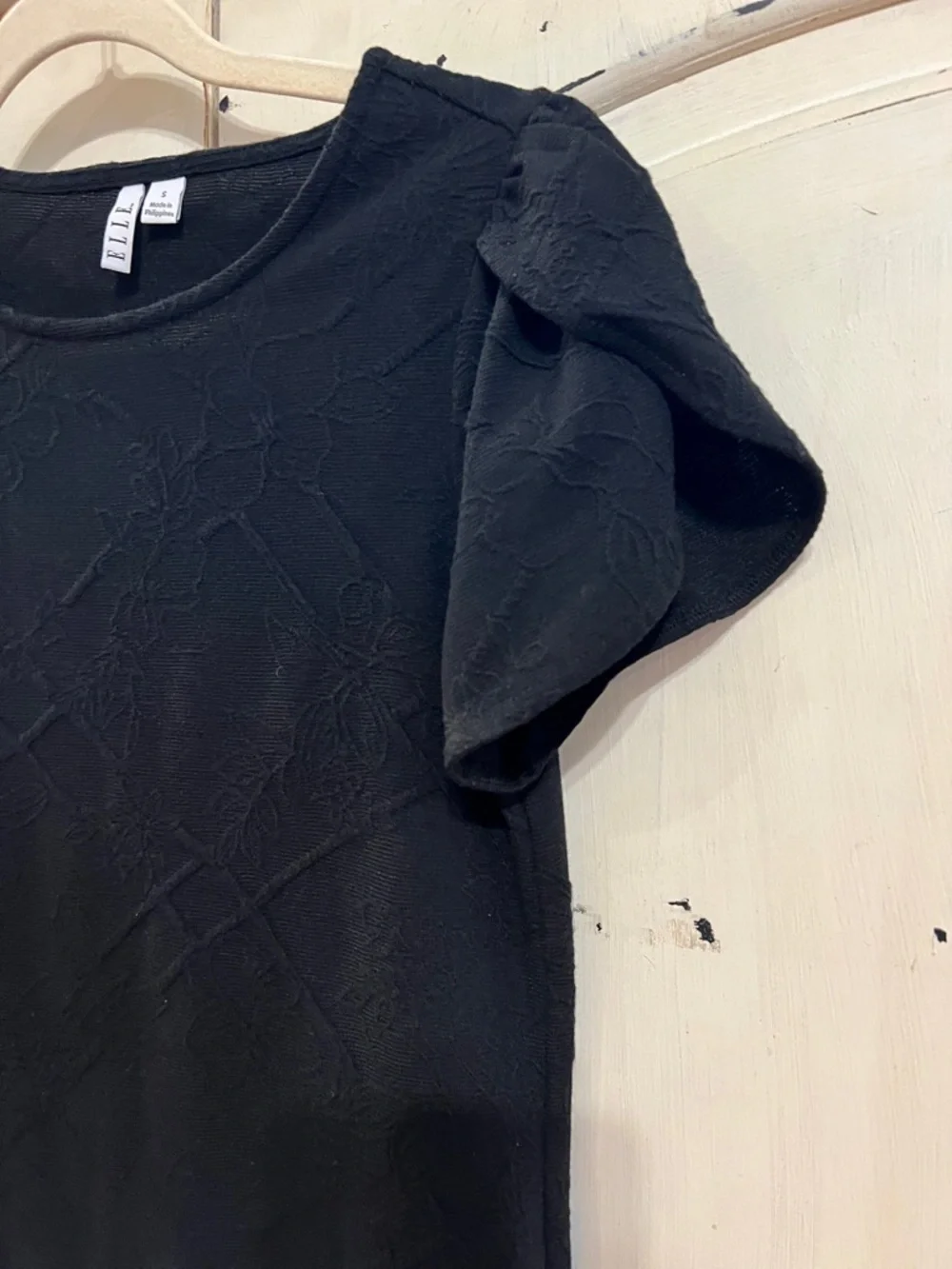Elle Black Textured Puff Sleeve Top Small Dressy Blouse - Picture 7 of 11